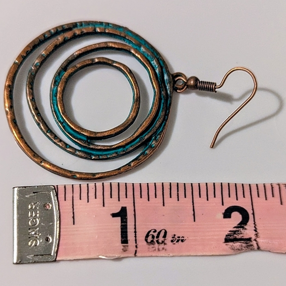 Boho Layered Circle Dangle Drop Earrings Vintage Petinaed Copper/Bronze Handmade - Picture 7 of 14